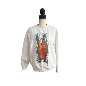 Stüssy Peace Sign Crewneck Sweatshirt Men’s Medium White Graphic Logo